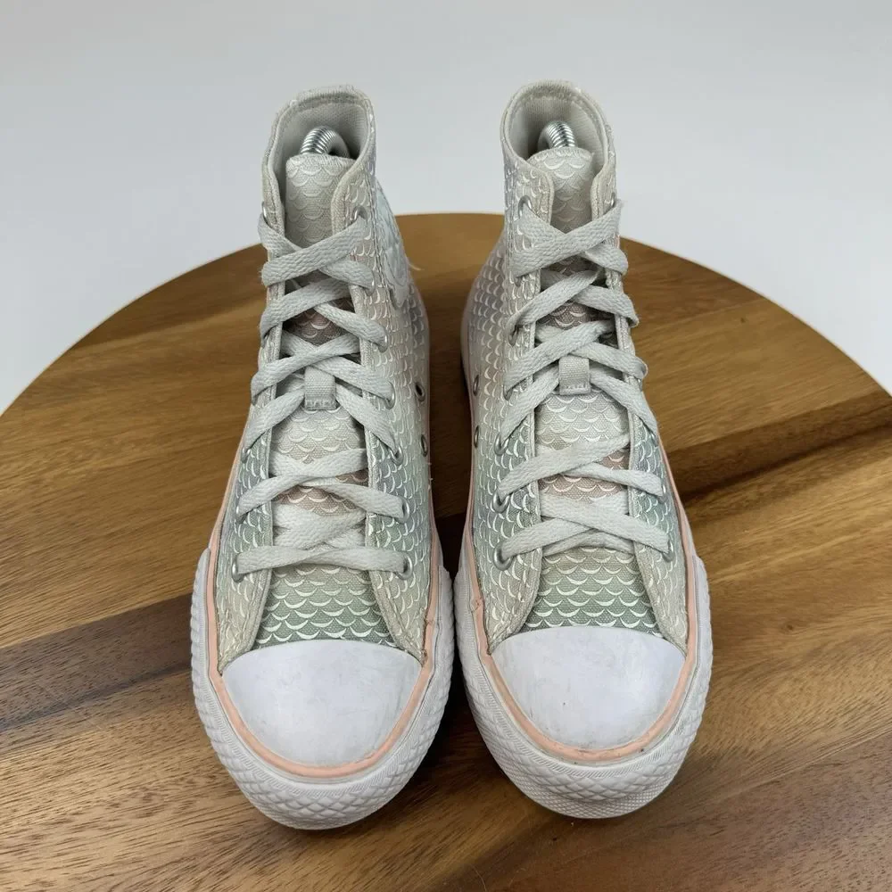 Big Kids Girls Converse CTAS Lift Platform Pink Mermaid Hi Top Sneakers Size 3 Y